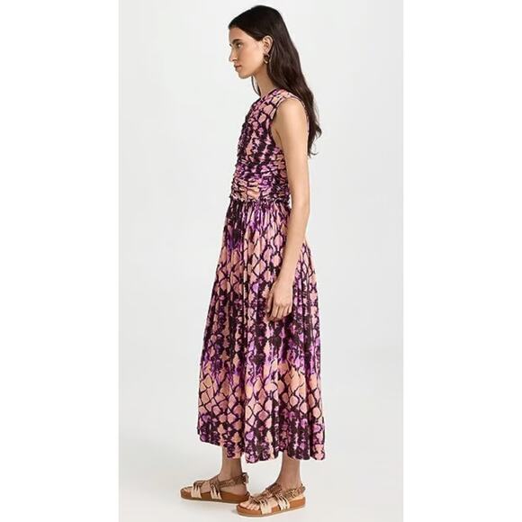 ULLA JOHNSON 4 Sascha Purple Ruched Midi Dress - Picture 11 of 12